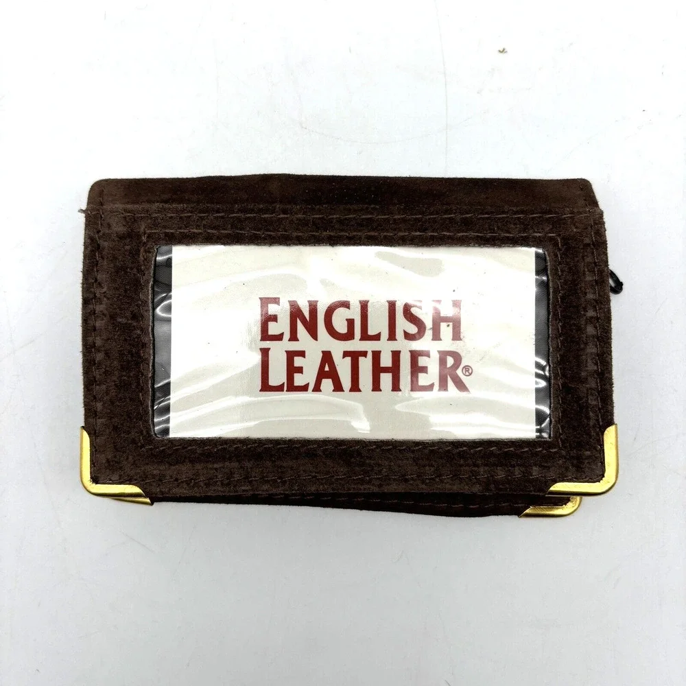 New Vintage English Leather Brown Suede Zip Around Bifold Photo Wallet 5x3.25